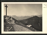 Gipfelkreuz Heimgarten mit Heimgartenhütte (Foto gespeichert zu <a href=/gipfel/heimgarten-138/>Heimgarten</a>),#Historische Ansichtskarte zum <a href=/historisch/>Verkauf</a>