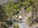 Rote Pfeile weisen im Bachbett den Weg,#
