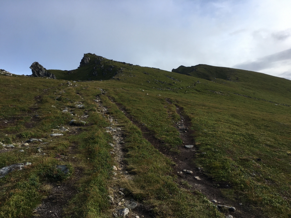Wanderung Andhauvet: Von der Schotterstraße zweigt ein Pfad ab