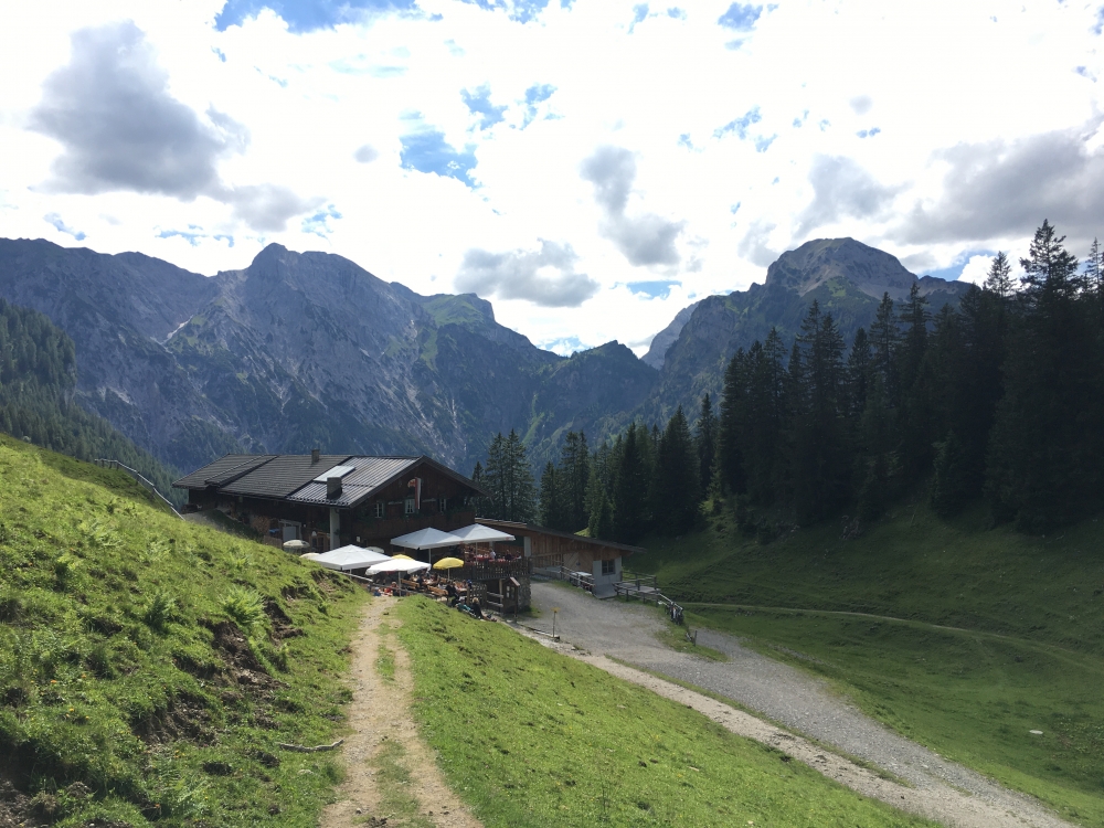 Wanderung Bärenkopf mit Bergbahn: Wanderung Bärenkopf mit Bergbahn: Bärenbadalm vom Bärenkopfabstieg aus gesehen