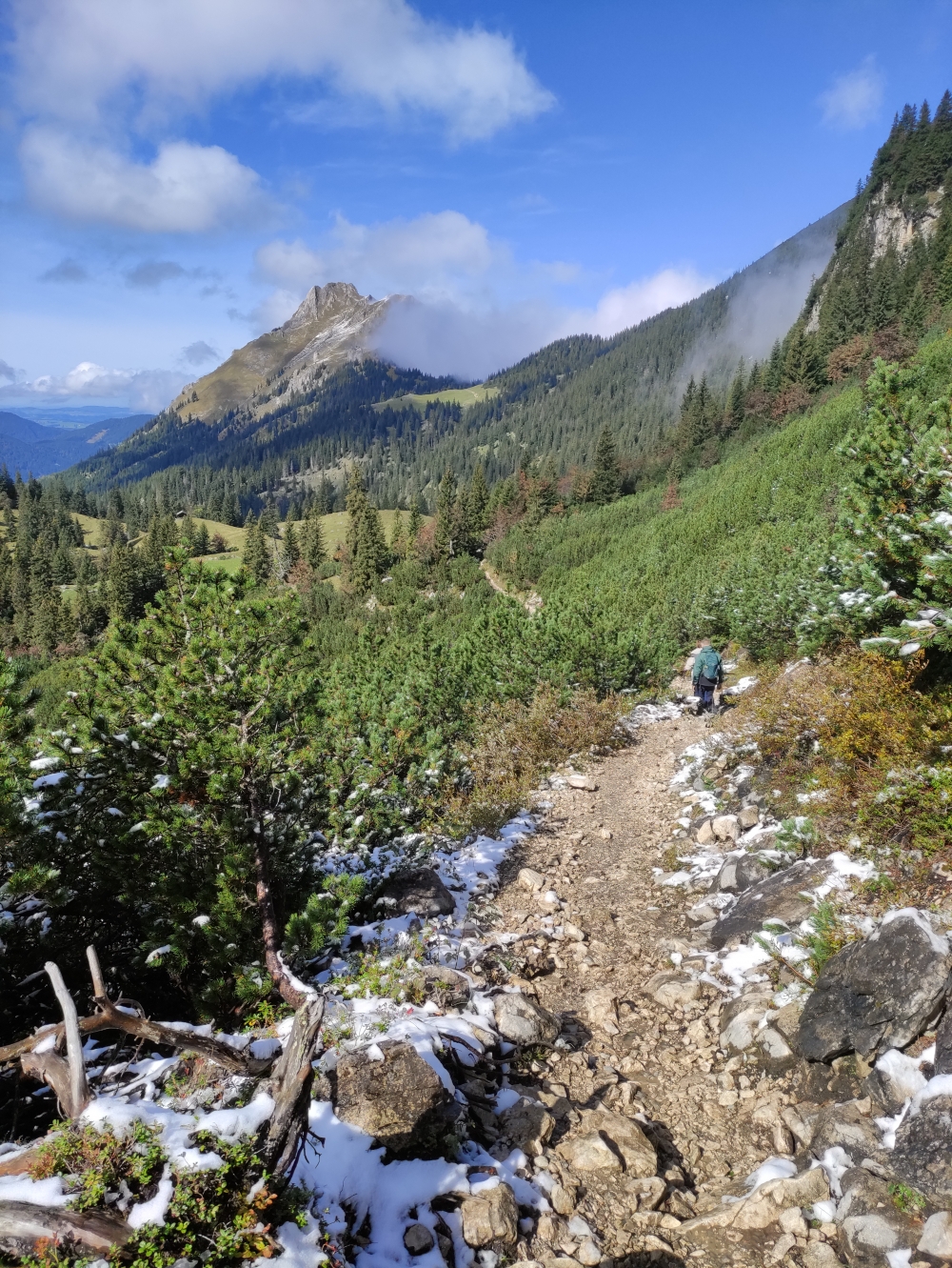 Wanderung Brentenjoch: Weg mit Aggenstein-Blick