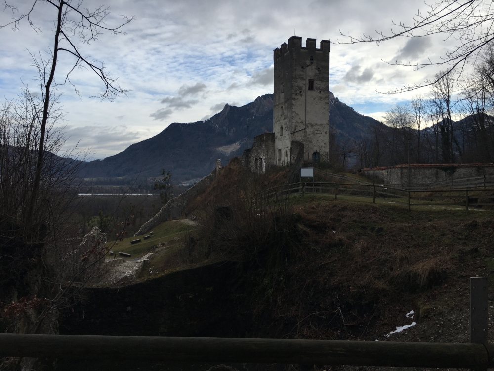 Wanderung Große Riesenkopfrunde: Wanderung Große Riesenkopfrunde: Die Burganlage vom Wanderweg aus gesehen. (Burgruine Falkenstein)