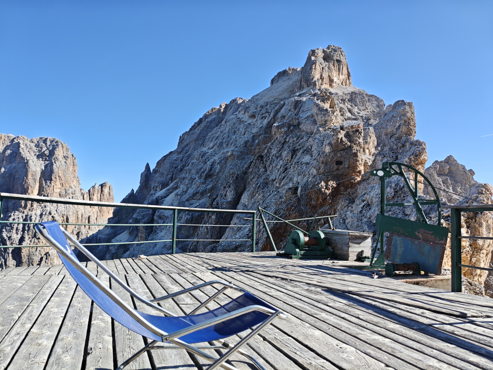 Klettersteig Ivano Dibona: Klettersteig Ivano Dibona: Blick auf den Klettersteig zum Cristallo di Mezzo (Forcella Staunies)