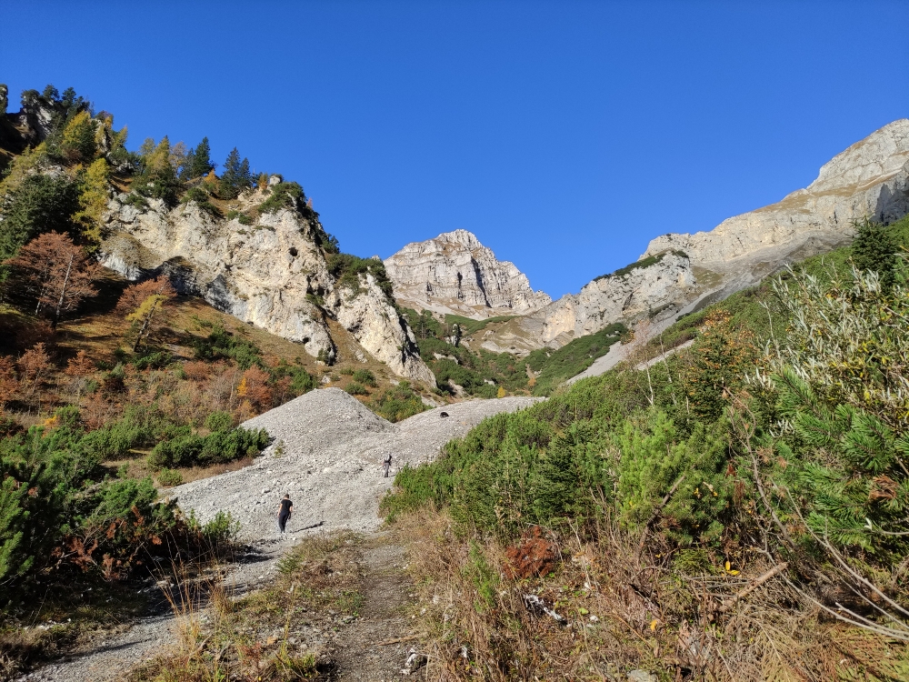 Wanderung Gamsjoch Westgipfel: Unten eine sehr steile Schotterstraße, zum Sattel dann kleiner Steig