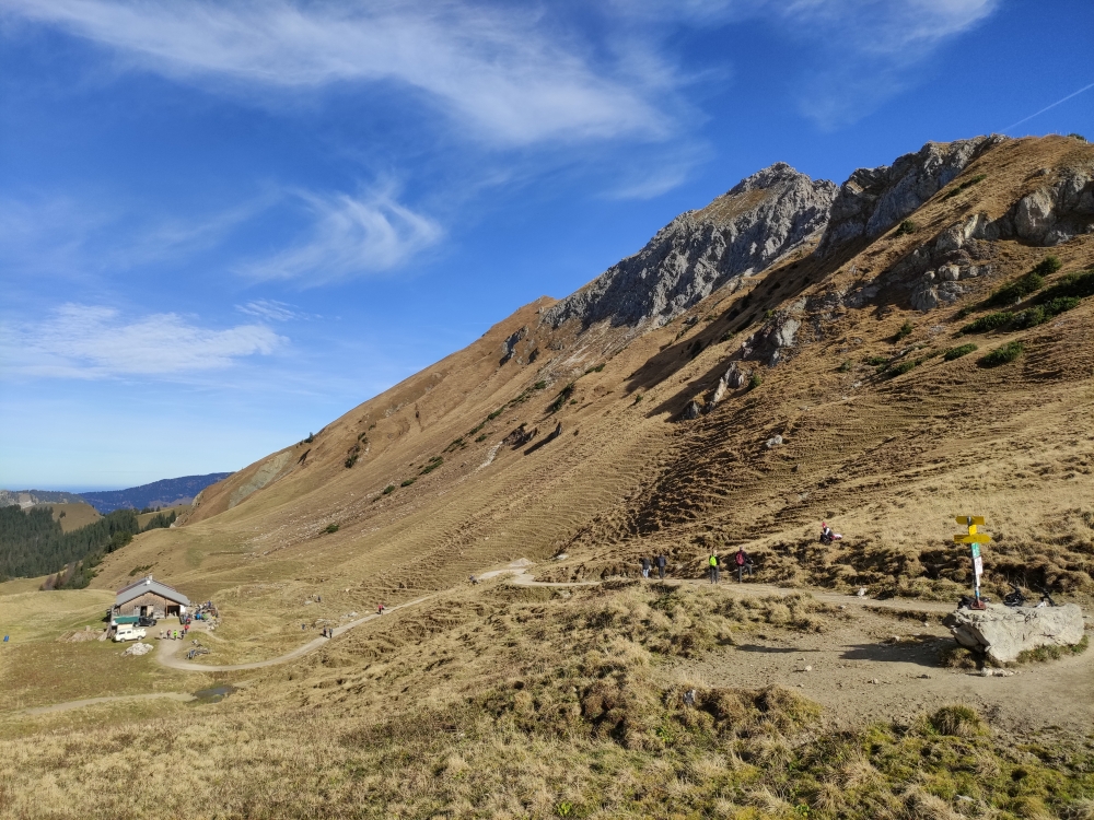 Wanderung Sulzspitze: Wanderung Sulzspitze: Blick zur Gappenfeldalpe unter der Sulzspitze (Gappenfeldscharte)