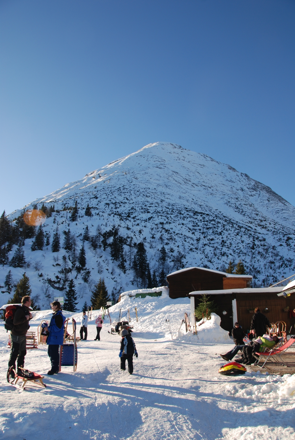 Wanderung Hohe Munde: Wanderung Hohe Munde: Winterlicher Blick von der Rathhütte (Hohe Munde Ostgipfel)