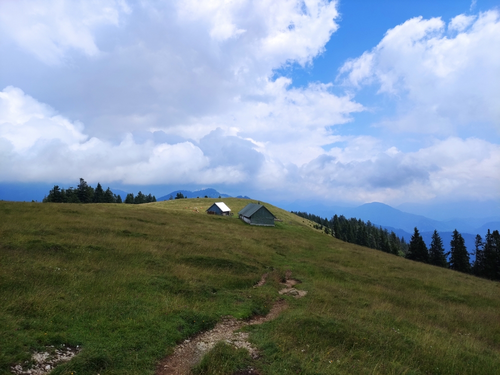 Wanderung Hirschhörnlkopf & Jochberg: Blick über Pfundalm und Bärenhaupt