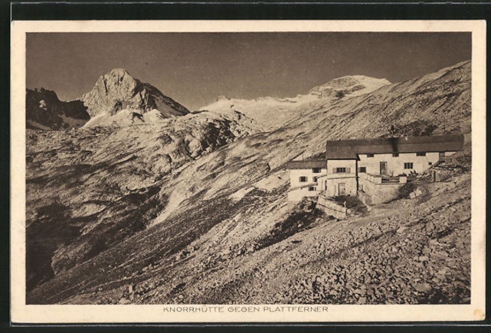 Wanderung Zugspitze über Gatterl: Wanderung Zugspitze über Gatterl: Knorrhütte gegen Plattferner