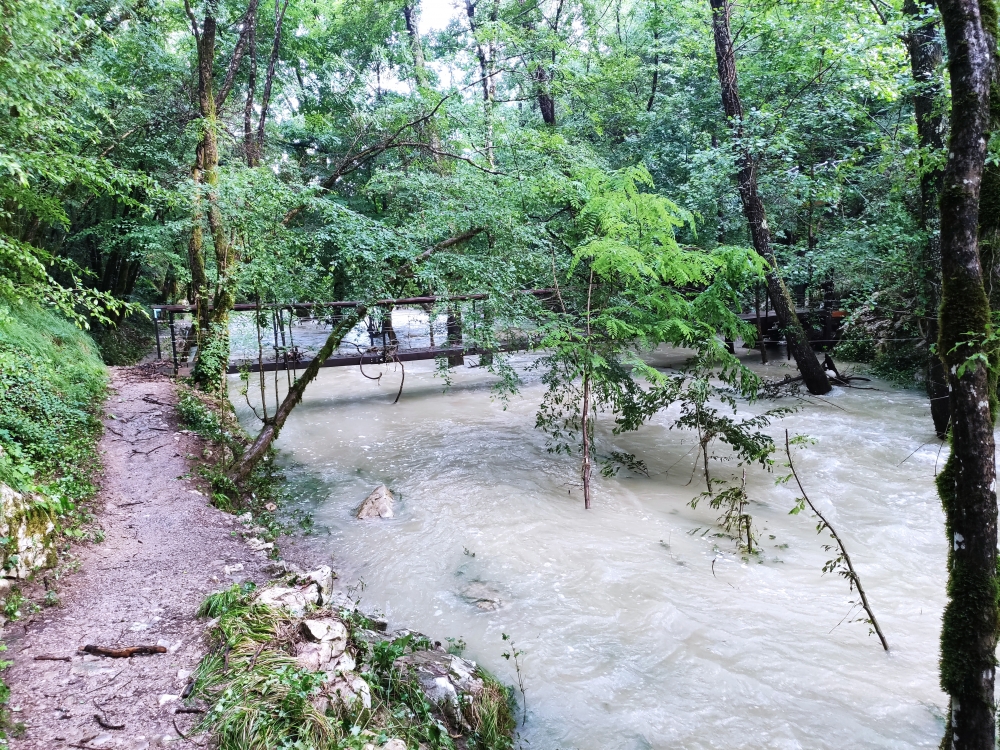 Wanderung 6 der 7 Wasserfälle: Brücke bei Hochwasser