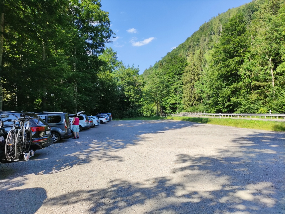 Parkplatz Innerwald: Direkt an der Straße und schon 400m vorher per Schild angekündigt 