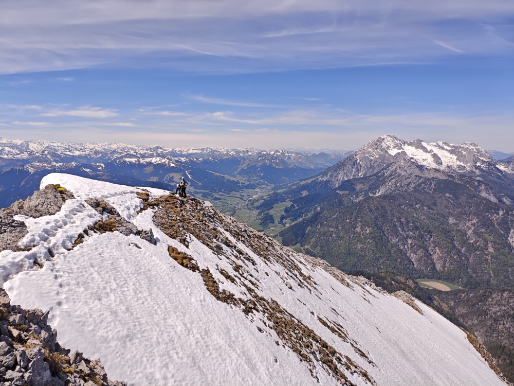 Klettersteig Persailhorn: Am Grat (hier stand bis 2010 das Gipfelkreuz)