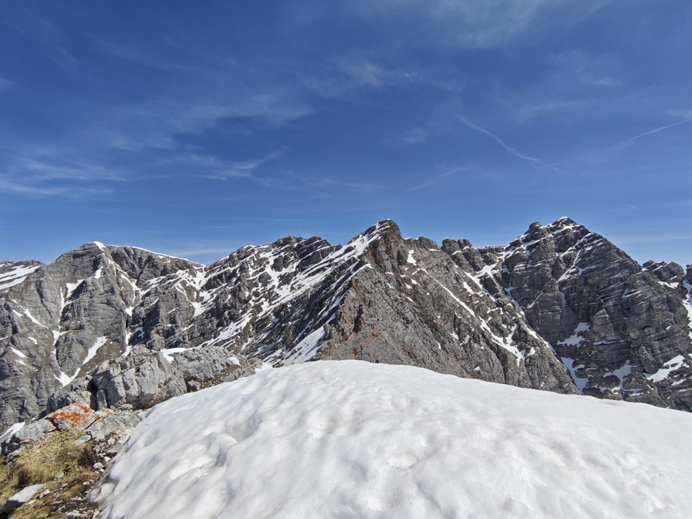 Klettersteig Persailhorn: Klettersteig Persailhorn: Blick nach Osten auf Breithorn, Mitterhorn und Achselhorn ( von rechts) (Persailhorn)