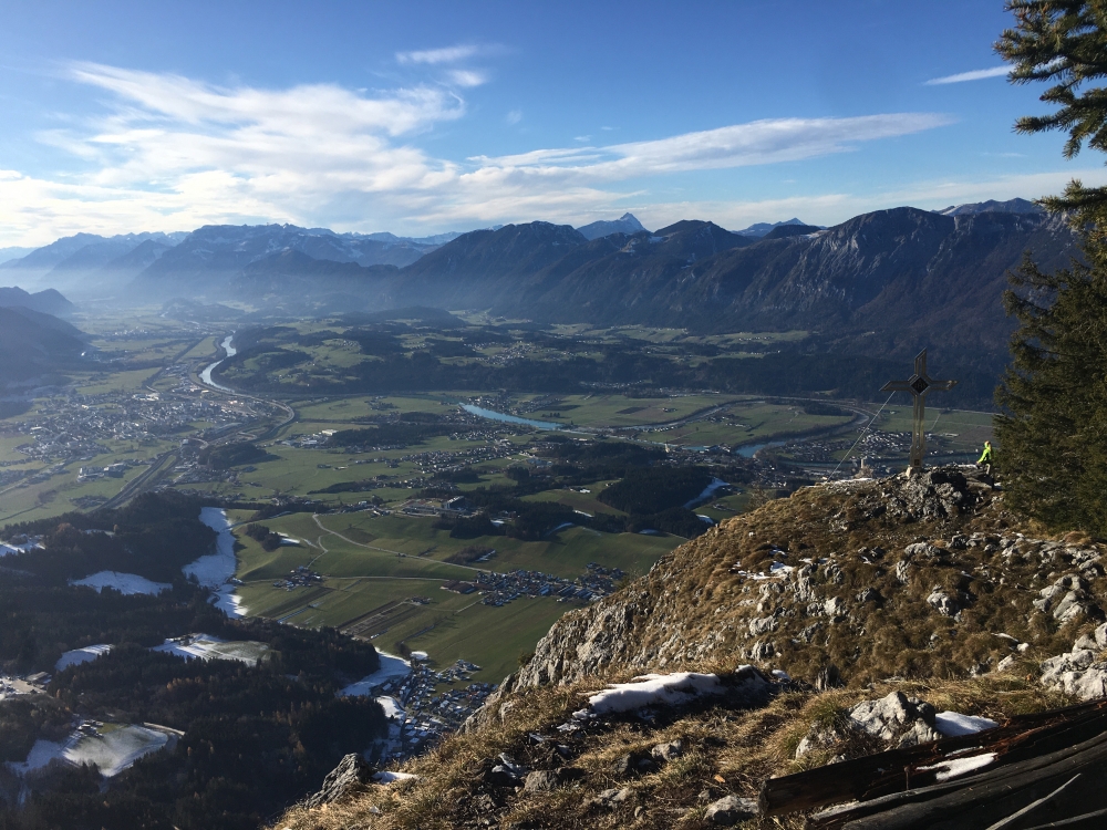 Klettersteig Großer und Kleiner Pölven: Klettersteig Großer und Kleiner Pölven: Pölvenkreuz mit Inntalblick