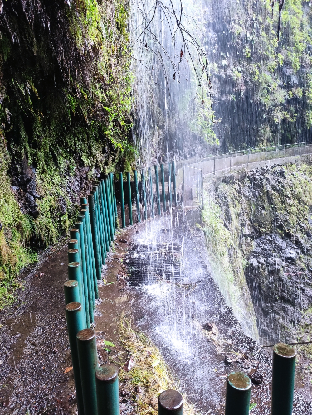 Wanderung PR16 Levada Fajã do Rodrigues: Diesn Wassrfall kann man noch trocken umgehen