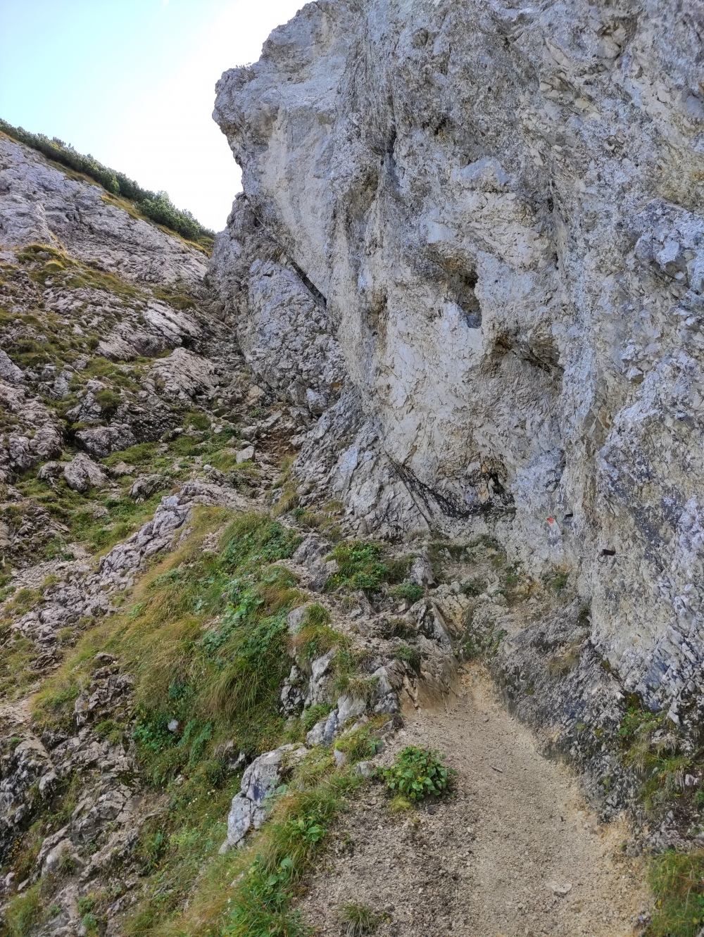 Wanderung Gaichtspitze bis Schneidspitze: Die Schlüsselstelle: eine kurze mit Drahtseil gesicherte Passage