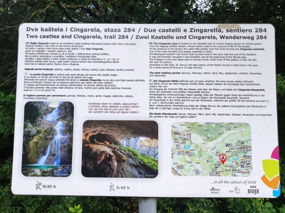 Wanderung Cingarella Höhle und Wasserfall: Wanderung Cingarella Höhle und Wasserfall: Wandertafel am Start