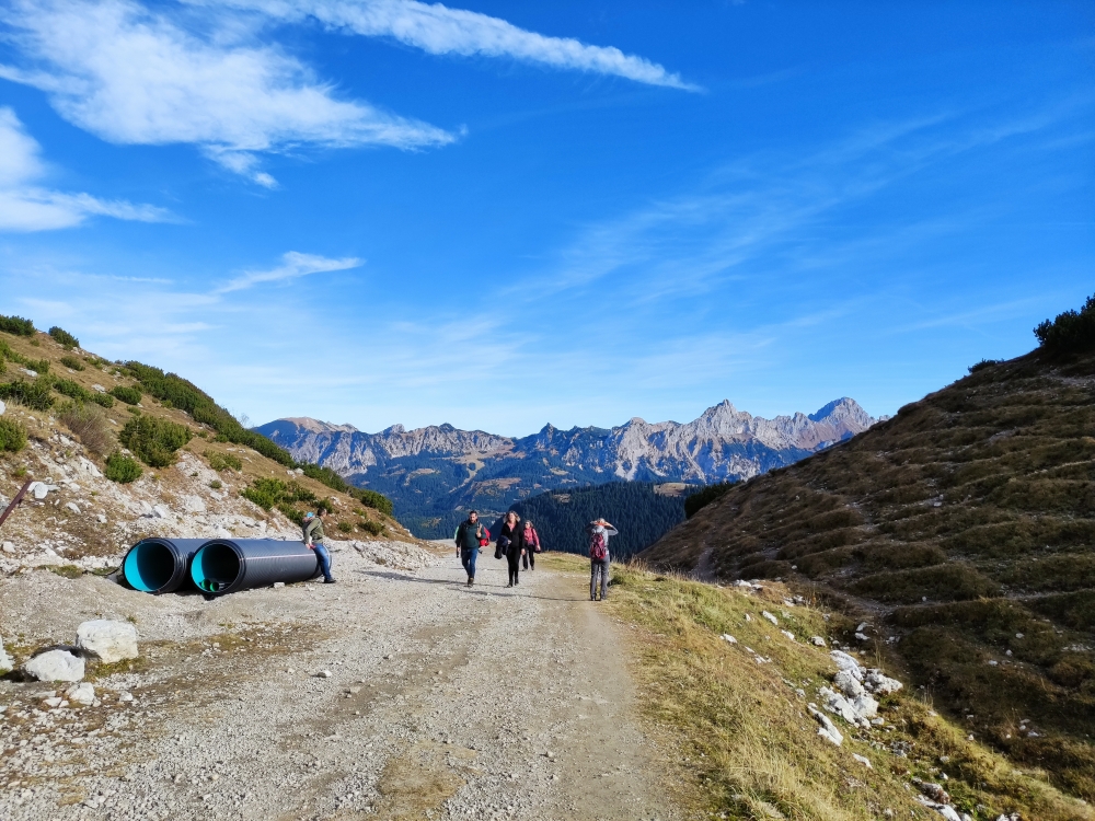 Wanderung Sulzspitze: Wanderung Sulzspitze: In der Strindenscharte trifft die Forststraße aus dem Strindental auf den Wanderweg