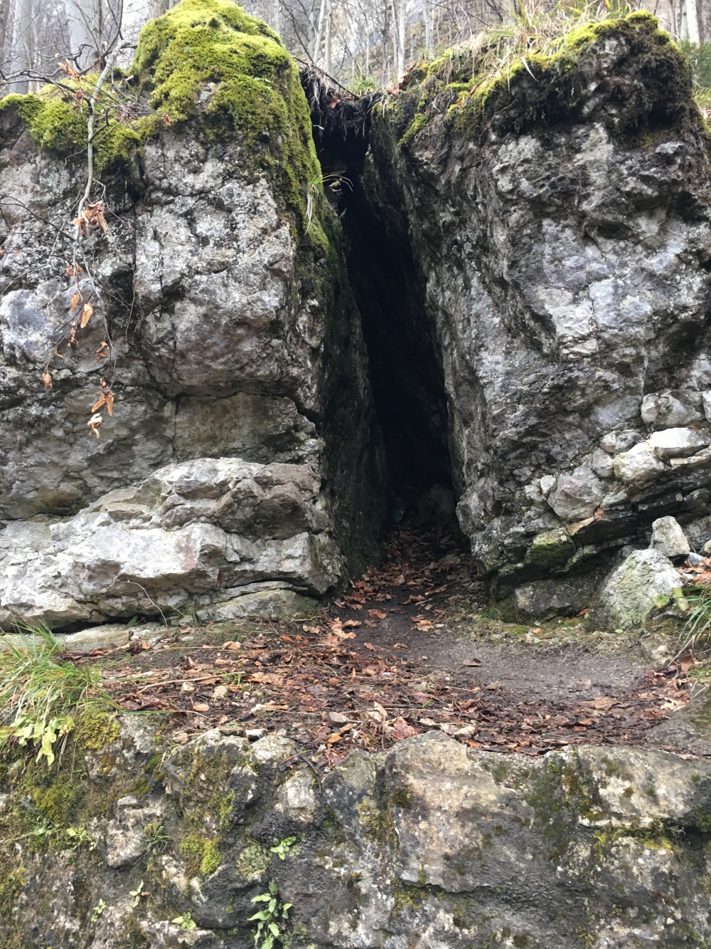 Wanderung Große Riesenkopfrunde: Wanderung Große Riesenkopfrunde: Ein kurzer Spalt in einem Felsblock (Teufelsloch)