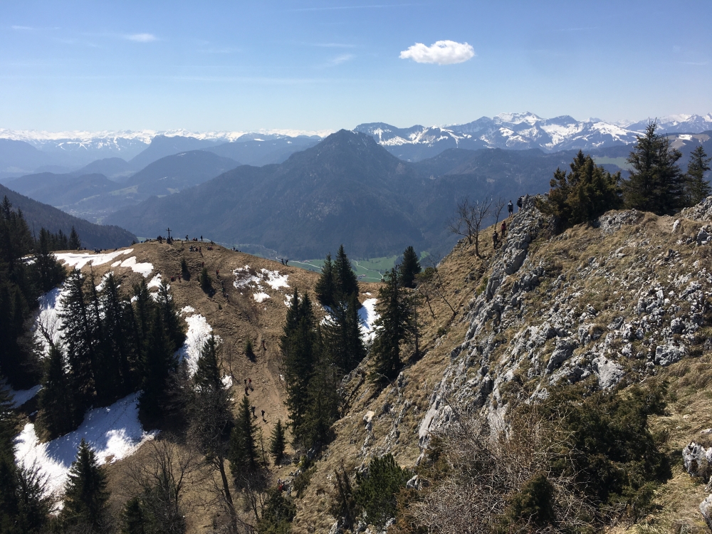 Wanderung Kitzstein aus dem Inntal: Wanderung Kitzstein aus dem Inntal: Blick auf den Heuberg; im Hintergrund jenseits des Inntals der Wildbarren (Wasserwand)